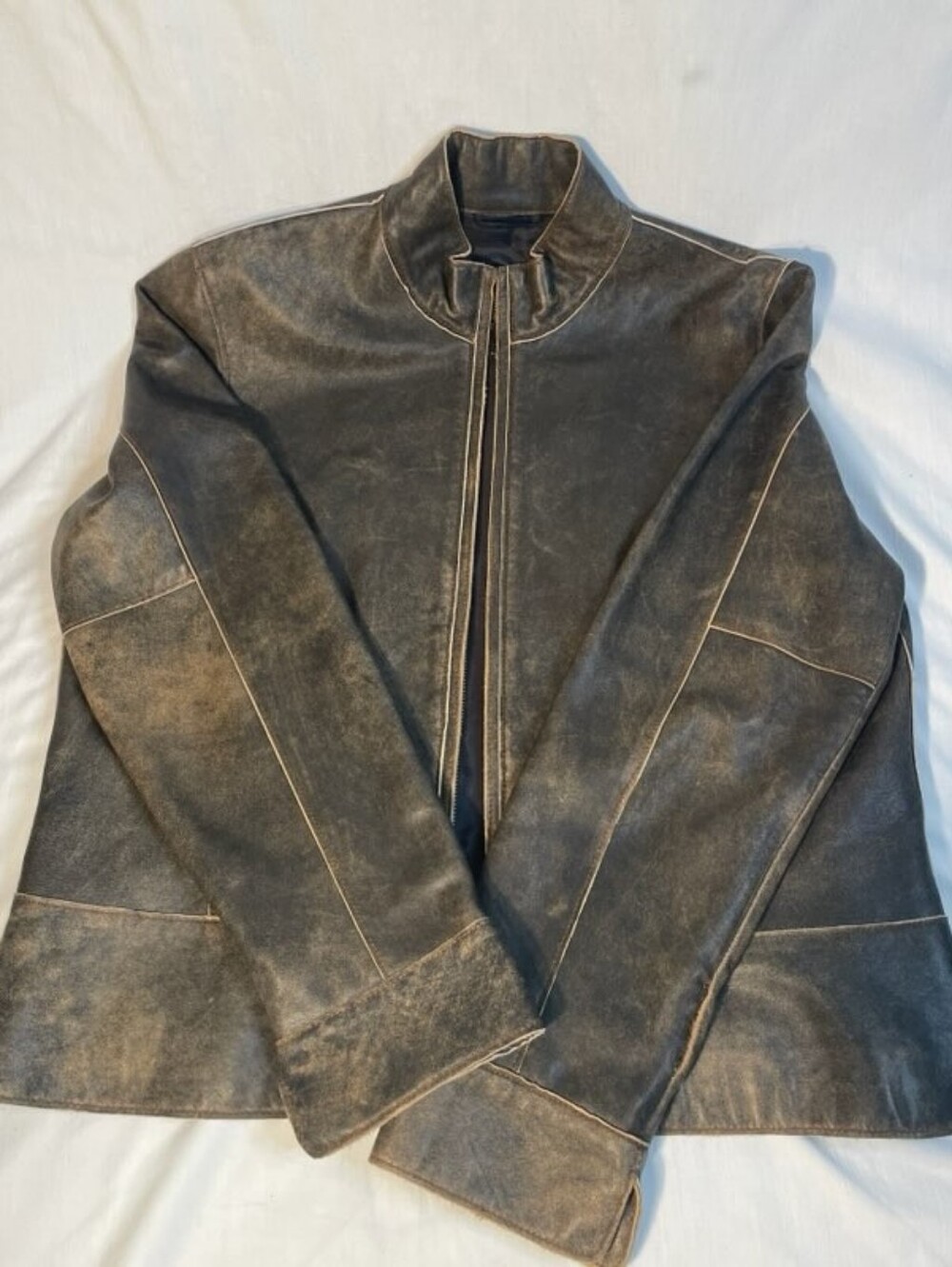 Vintage 1994 Wilson's Women's Distressed Grey Leather Jacket Pelle Studios